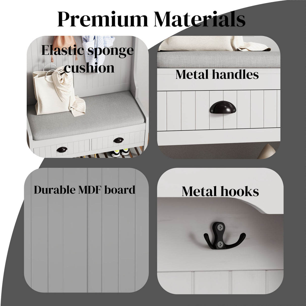 Modern 3 In 1 Hallway Hall Tree With Storage Drawers, Coat Rack, Shoe Rack Bench And Cushion