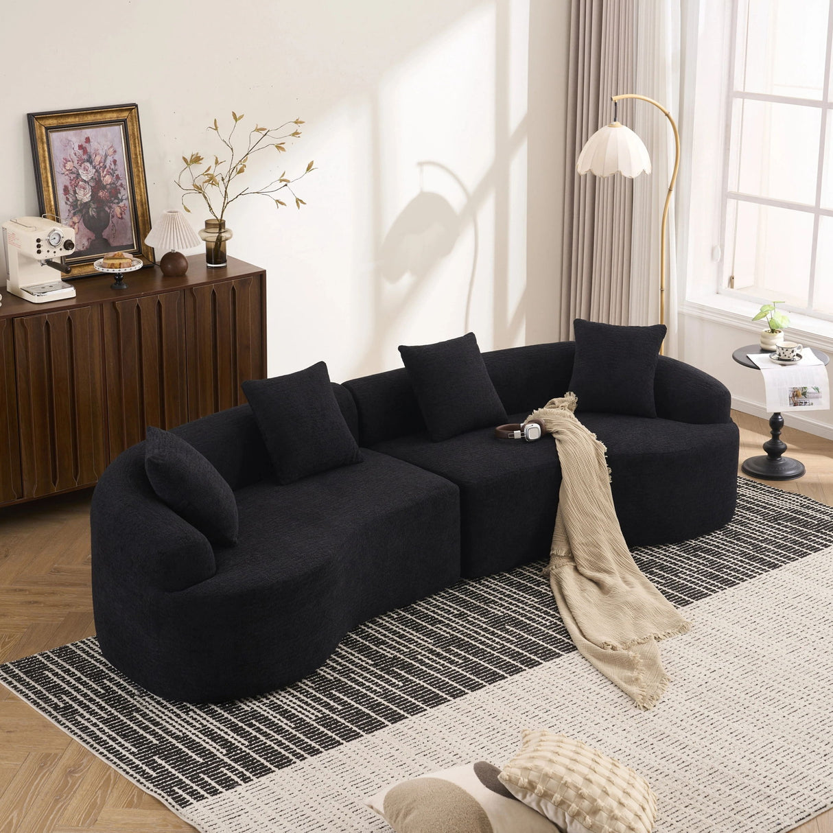 4 Seater Sofa With Chenille Fabric, 30D, 60 Hardness Full Sponge, 4 Pillow For Living Room, Home Furniture Sleeper Sectional Sofa For Apartment
