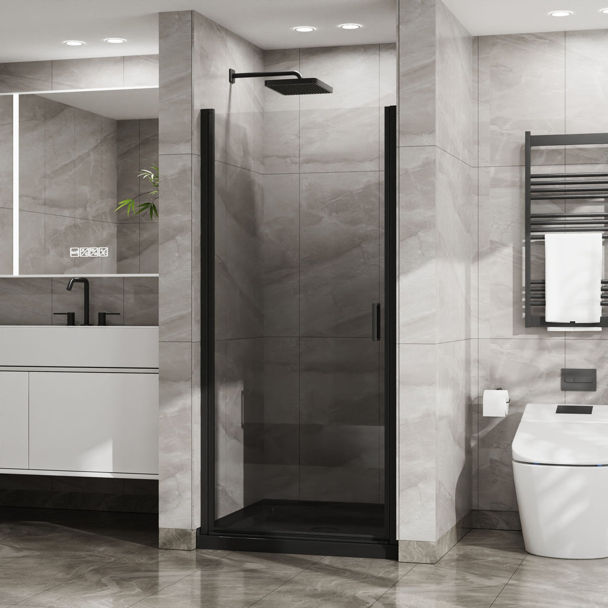 Pivot Shower Door, Tempered Glass, Semi Frameless