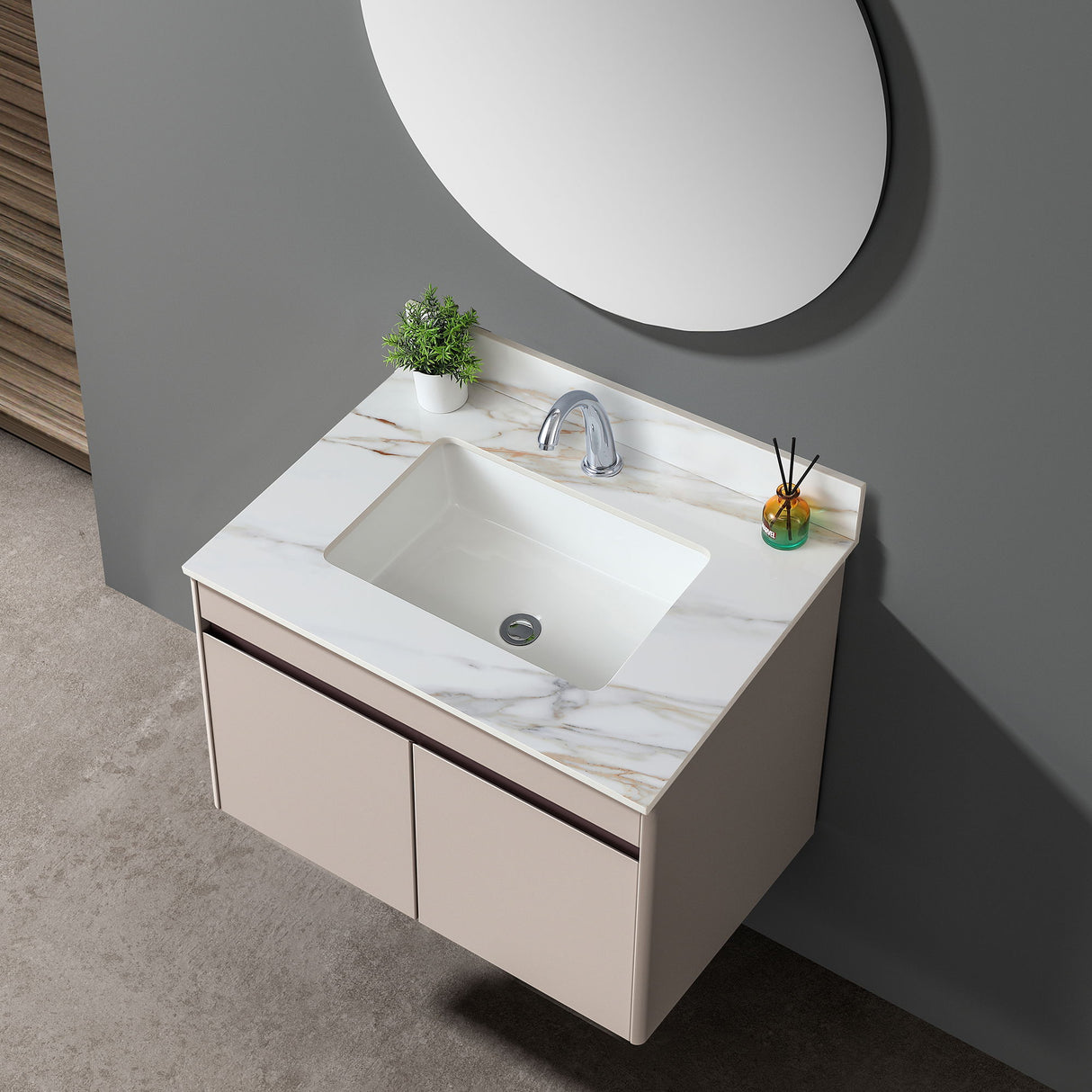 Elegant Vanity Top With Undermount Sink And Backsplash, Sintered Stone