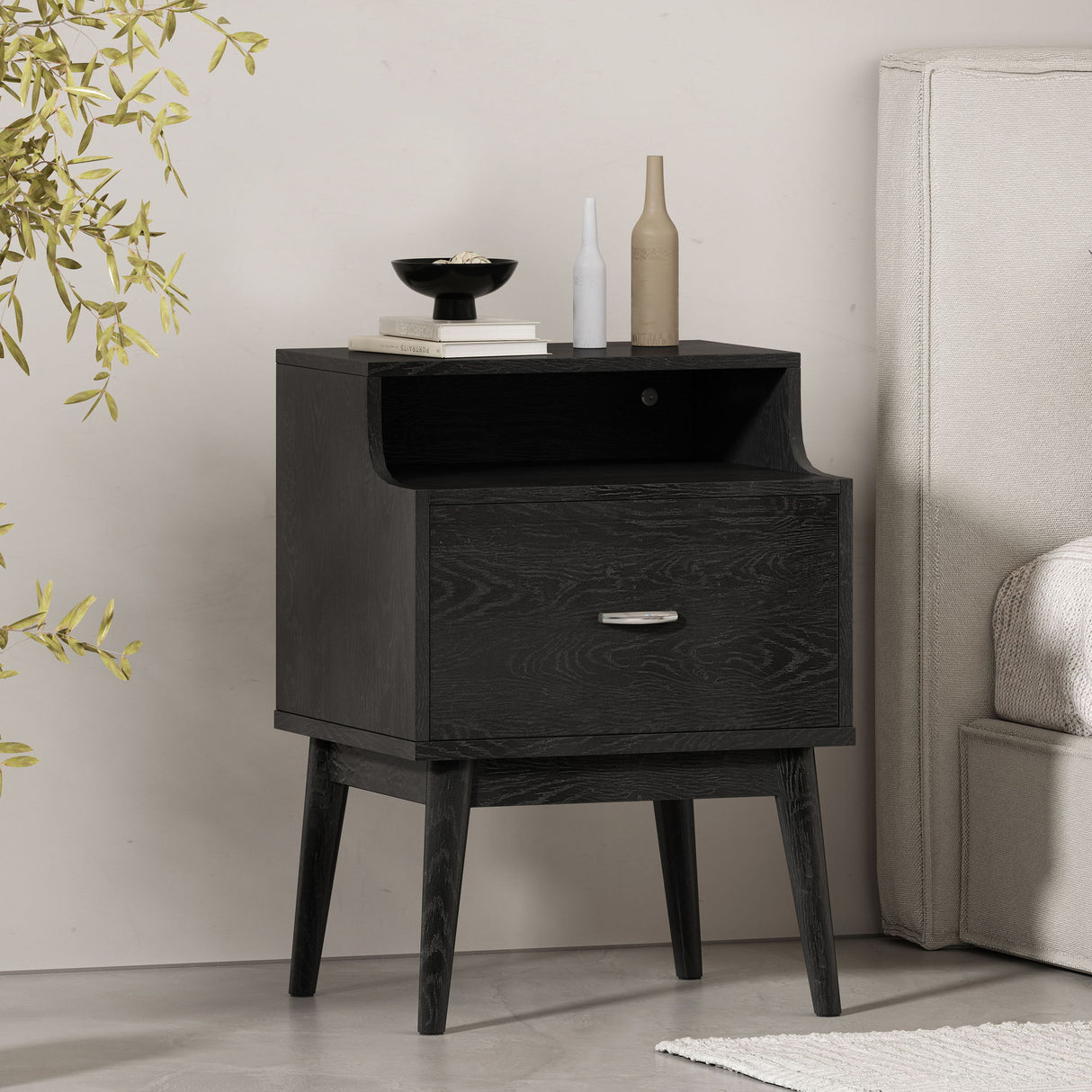 Starla - Wooden Nightstand - Black