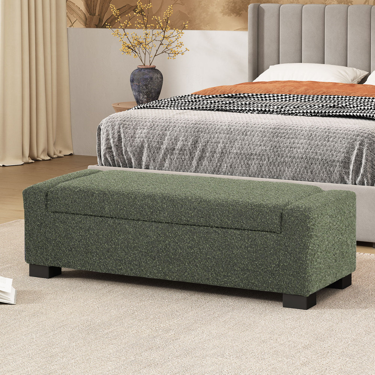 Textured Fabric Ottoman Bench With Hinged Lid