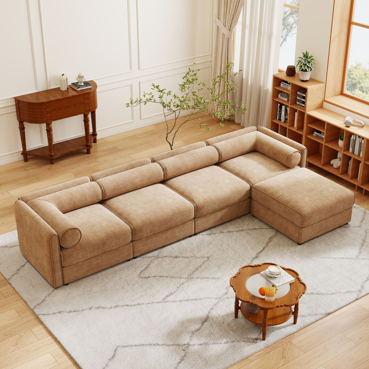 Contemporary Elegant White Chenille Sofa With Storage And Ottoman