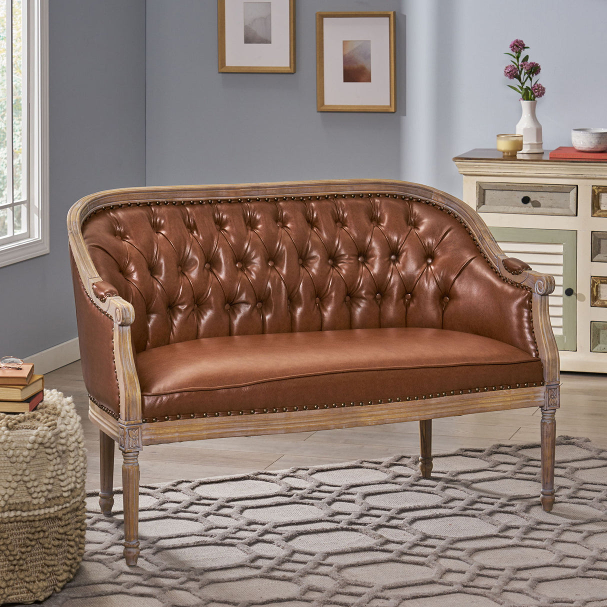 French Country Chesterfield Style Tufted Loveseat