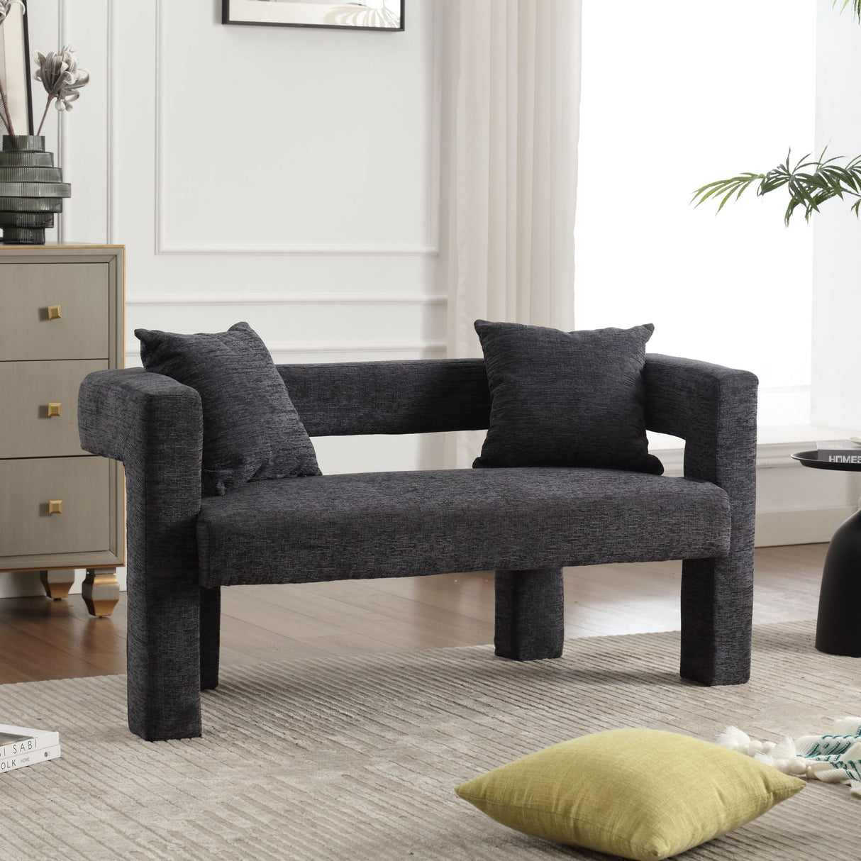 Modern Chenille Loveseat Sofa, Comfy Upholstered 2 Seater