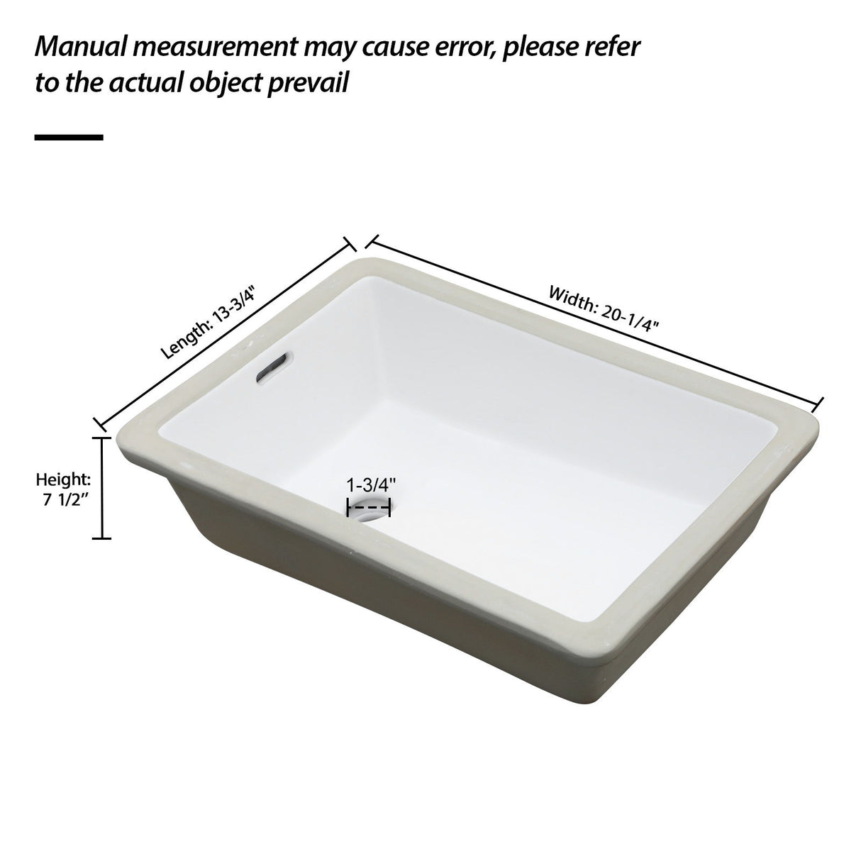 Vertical Undermount Bathroom Sink With Overflow - White