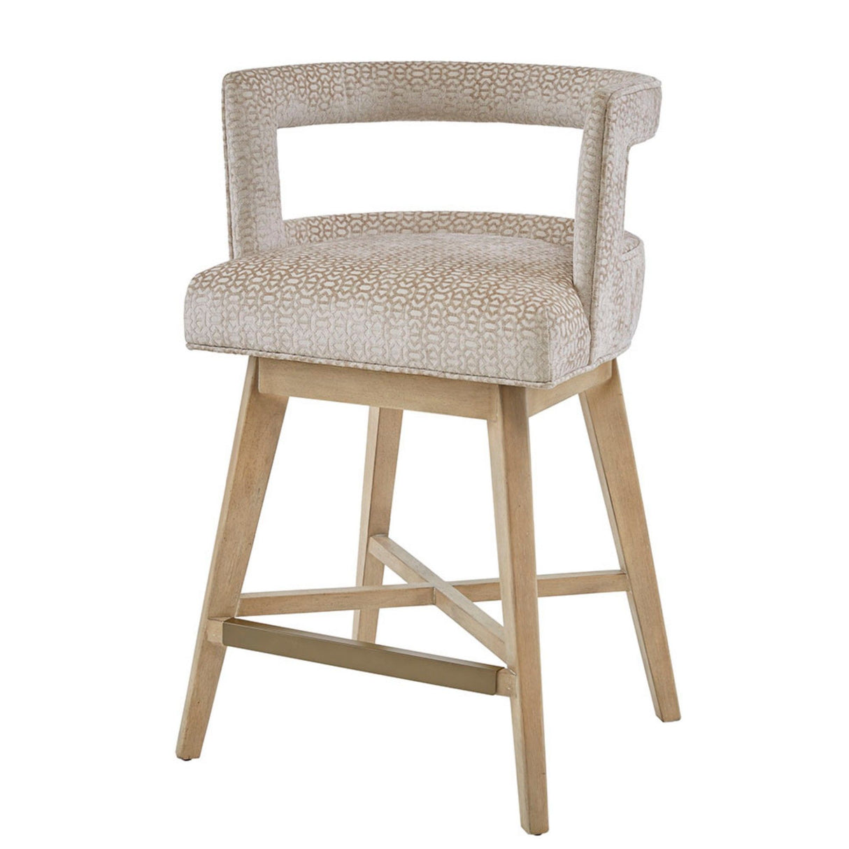 Contemporary Design Swivel Counter Stool With Low Back Support Polyester And Solid Wood - Cream