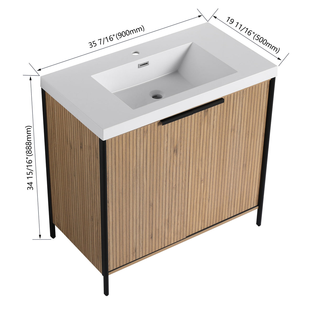 Modern Freestanding Bathroom Vanity With Resin Sink & Soft Close Cabinet Doors