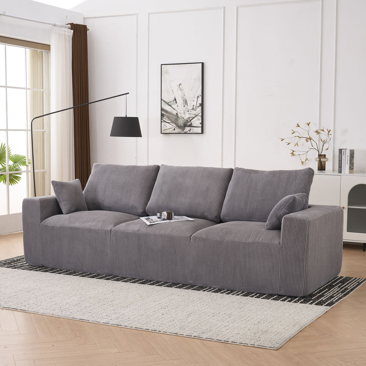 Modular Sectional Sofa With Extra Wide Cushion, USB / Type C Charger, Petal Armrest