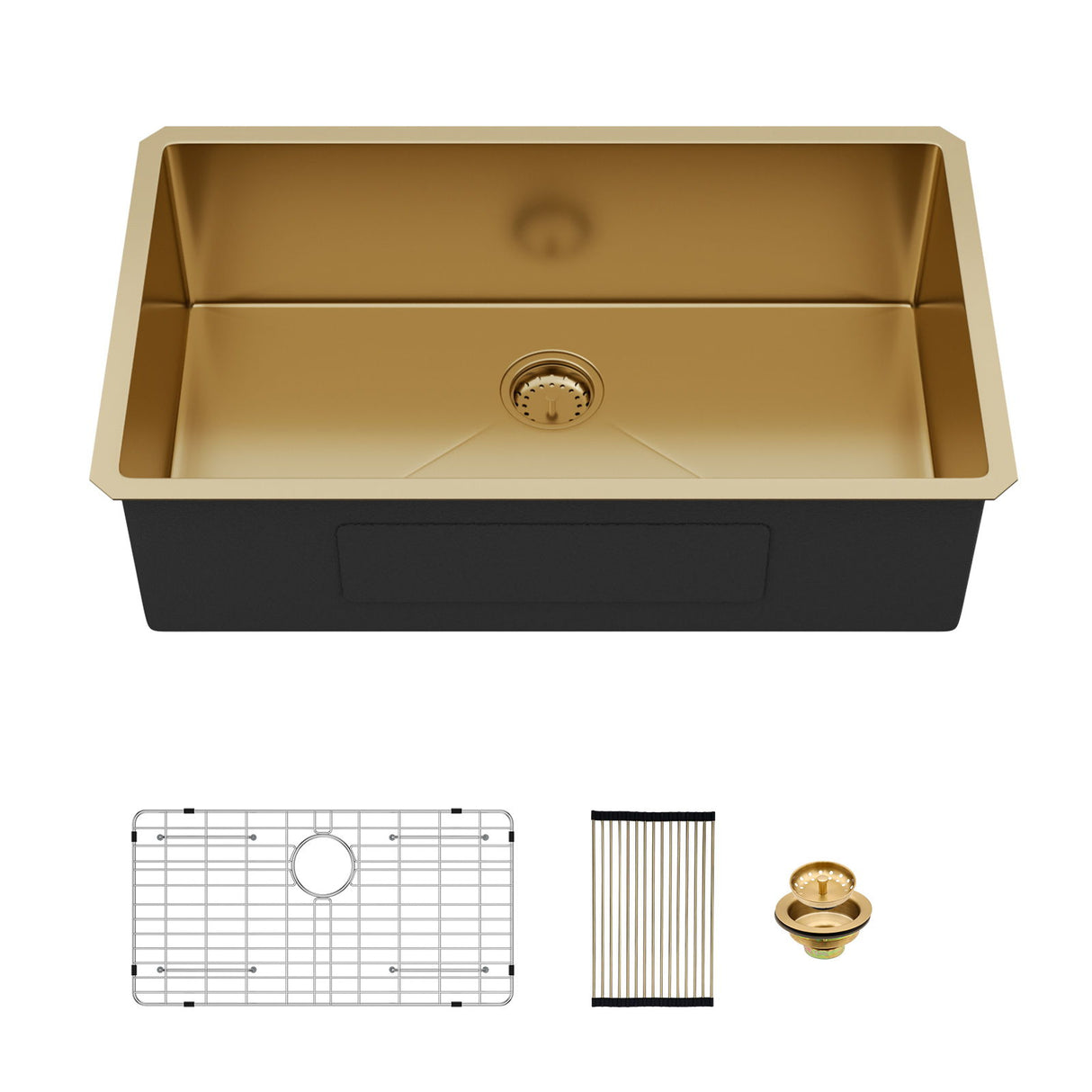 Gold Finish Undermount Stainless Steel Kitchen Sink 32" X 19" 16 Gauge Deep Single Bowl
