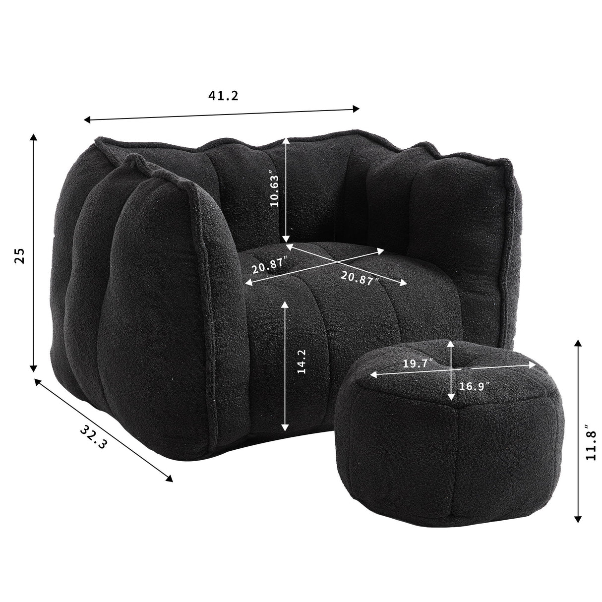 Soft Chenille Bean Bag Chair With High Resilient Foam