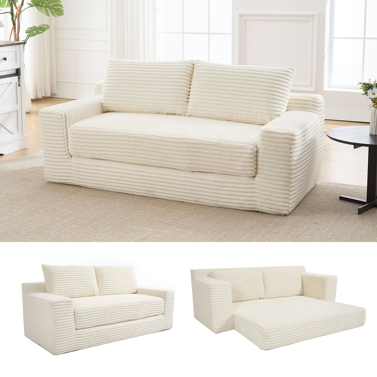 Convertible Loveseat Sofa Bed With Memory Foam & Steel Frame