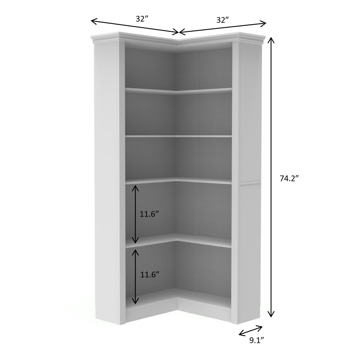 Modern 5 Tier Corner Bookshelf With Adjustable Storage For Bedroom And Living Room - White