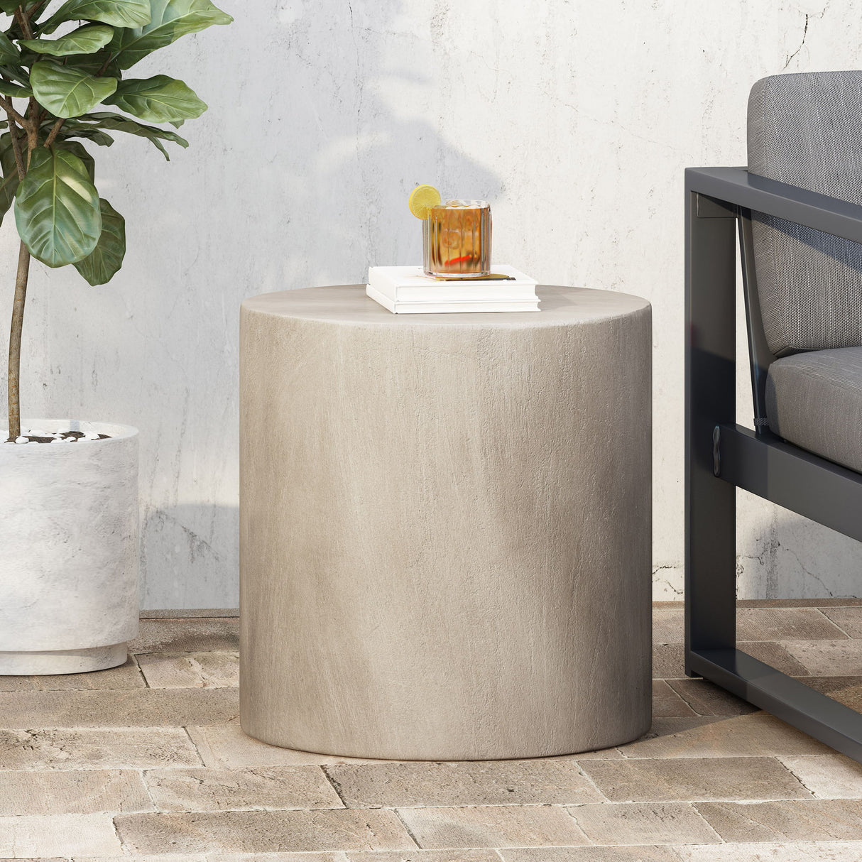 Cylindrical Design, Outdoor Lightweight Concrete Side Table