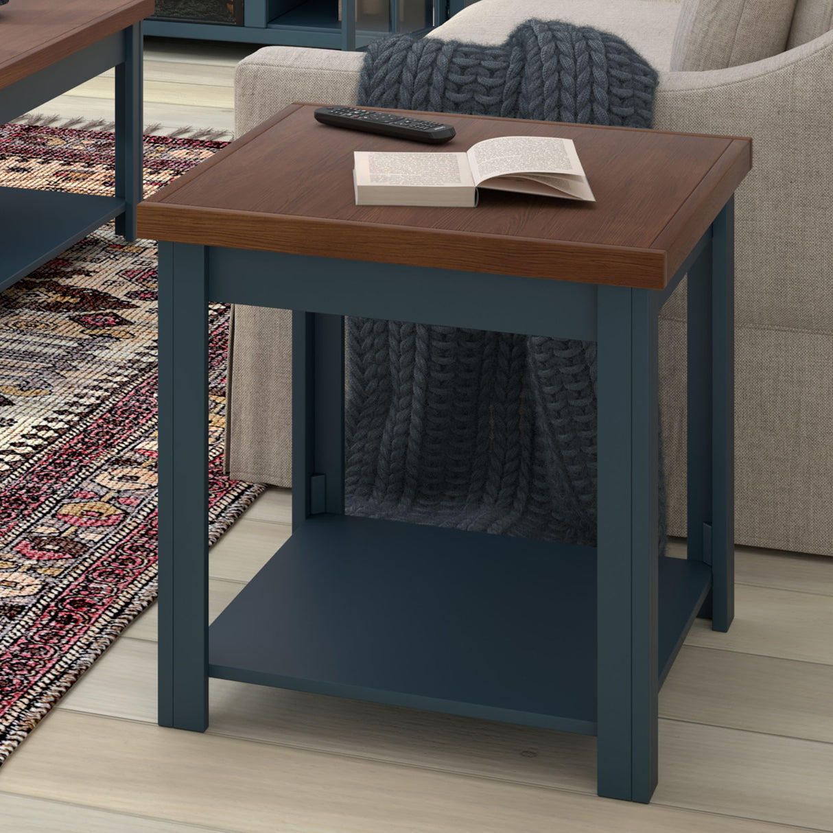 Nantucket - Side Table - Blue Denim, Whiskey