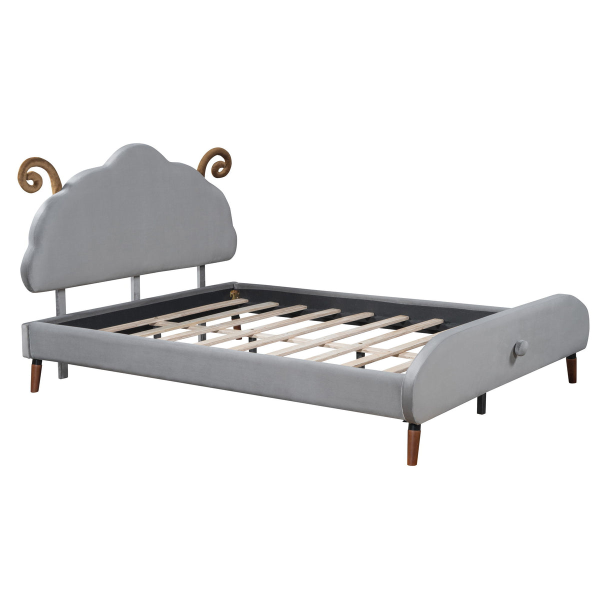Upholstered Platform Bed With Sheep Shaped Headboard