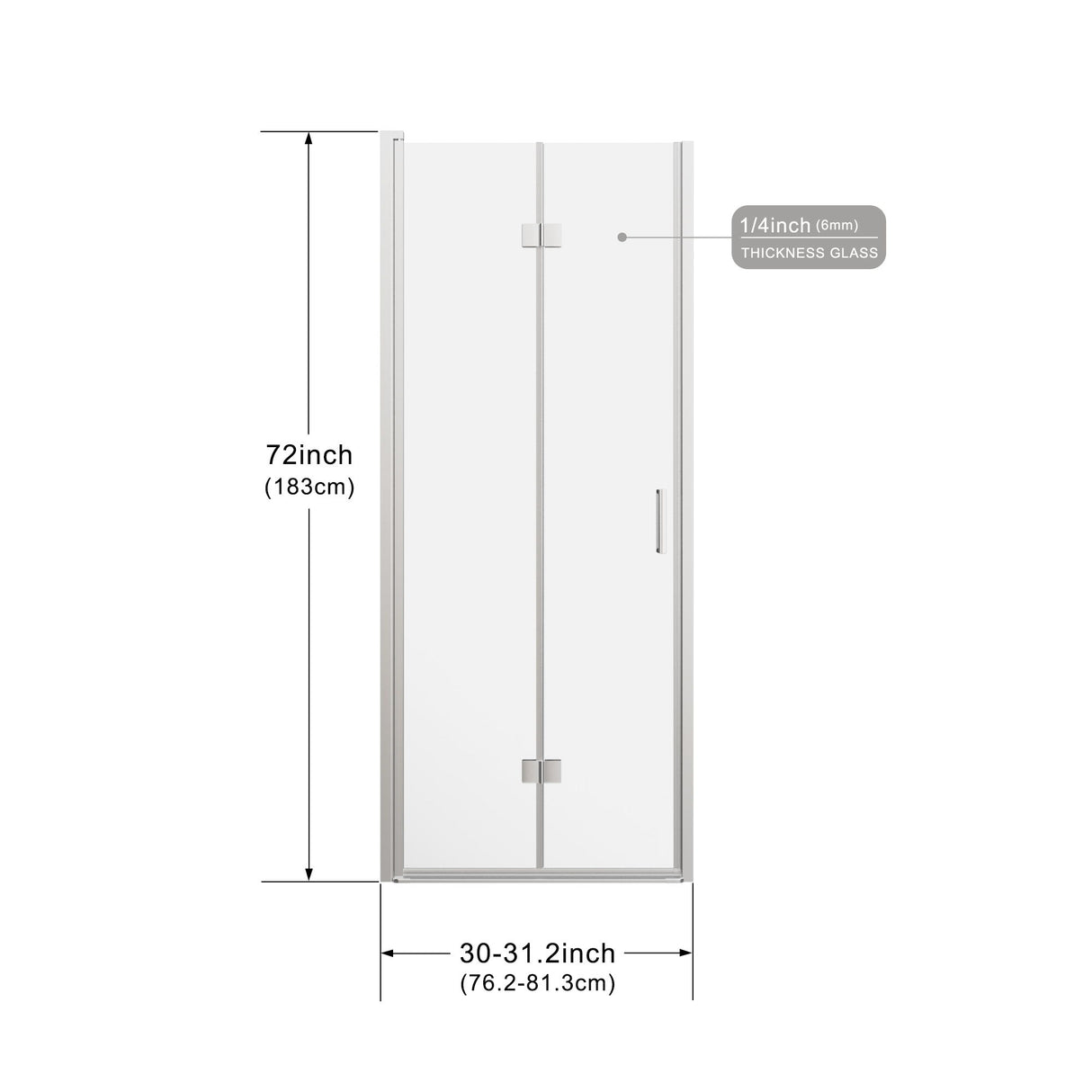 Frameless Bi Fold Shower Doors 30" W X 72" H - Chrome
