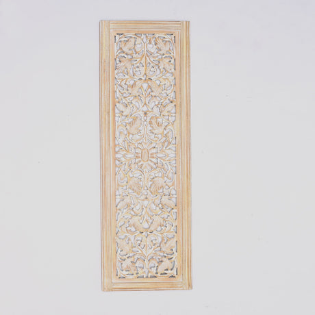 Floral Hand Carved Mandala Rectangular Wall Decor Accent - Gold / White