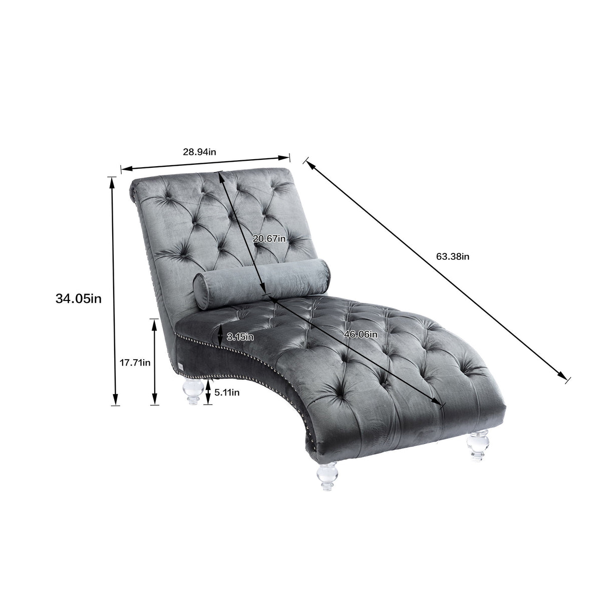 Velvet Chaise Lounge Indoor, Button Tufted Upholstered Chaise Lounge Chair With Pillow