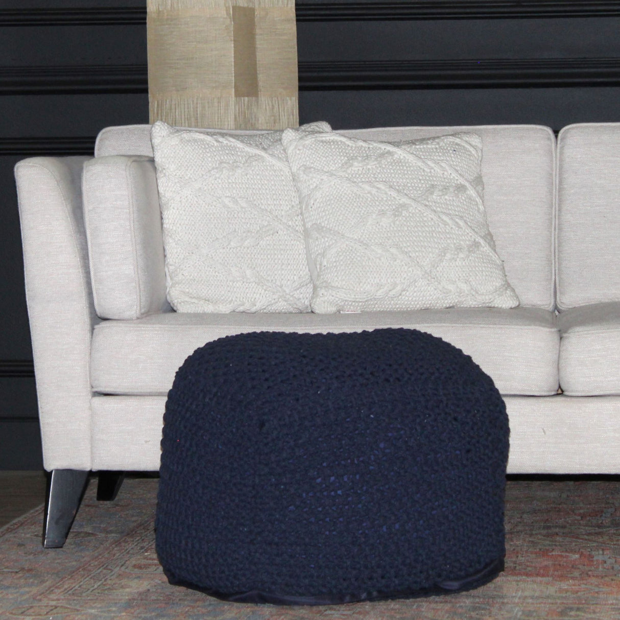 Semi Rounded Pouf, Cable Knitted, Perfect Seating