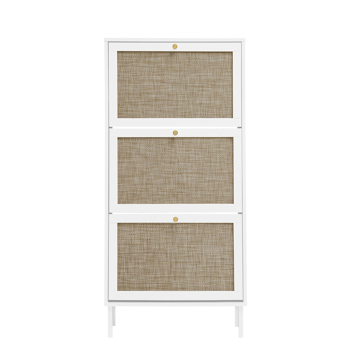 Modern Rattan 3 Door Shoe Rack Cabinet For Entryway