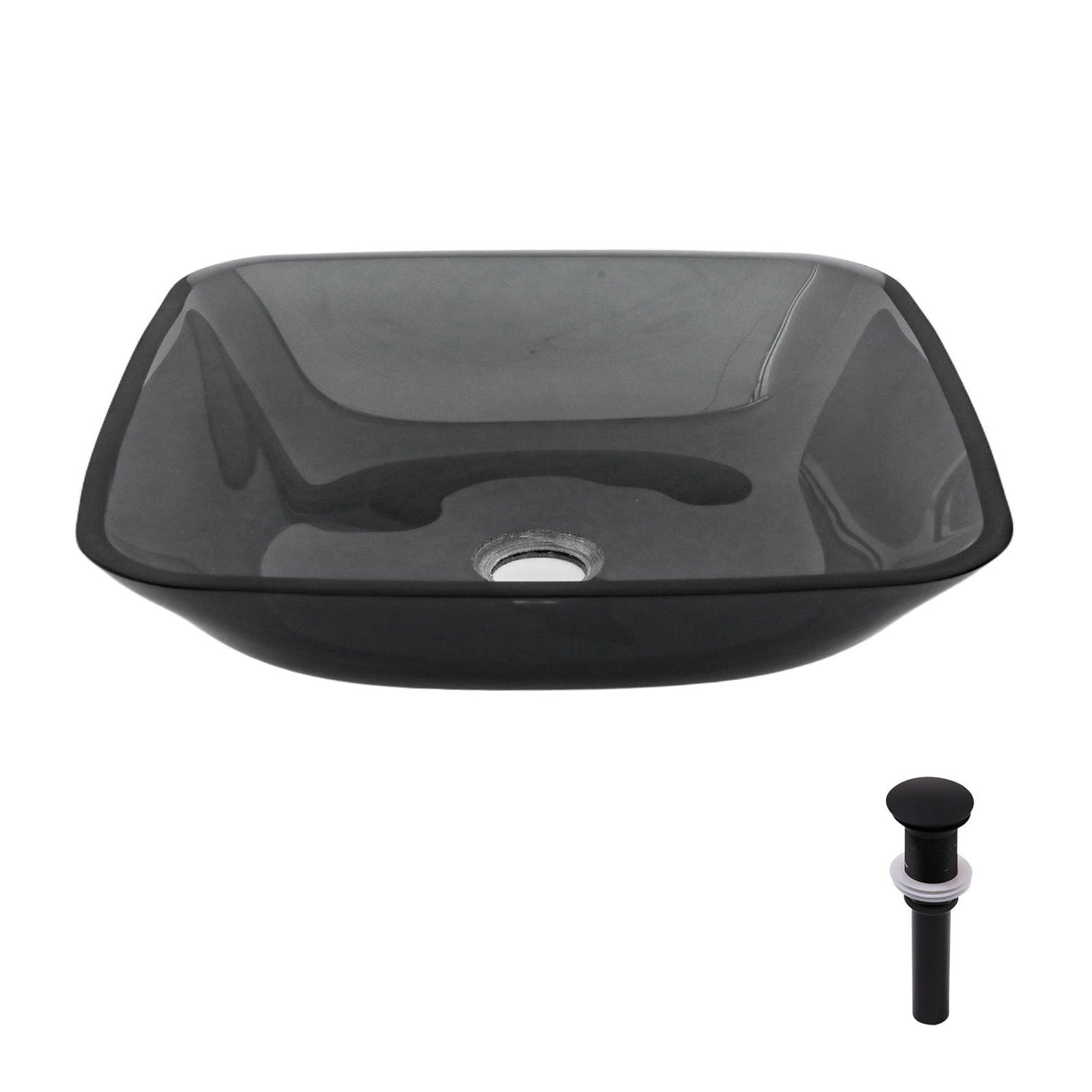 Square Vessel Sink For Bathroom, Above Counter Design With Pop Up Drain, Smooth Rounded Edges - Grey