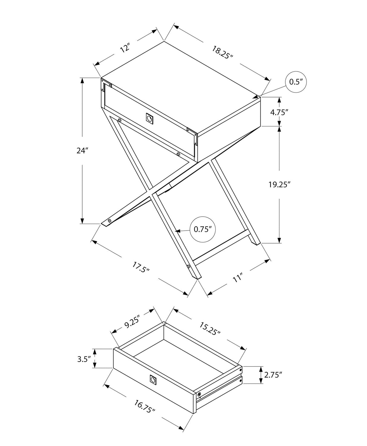 Accent Side Table, Storage Drawer, Stylish Design Contemporary & Modern