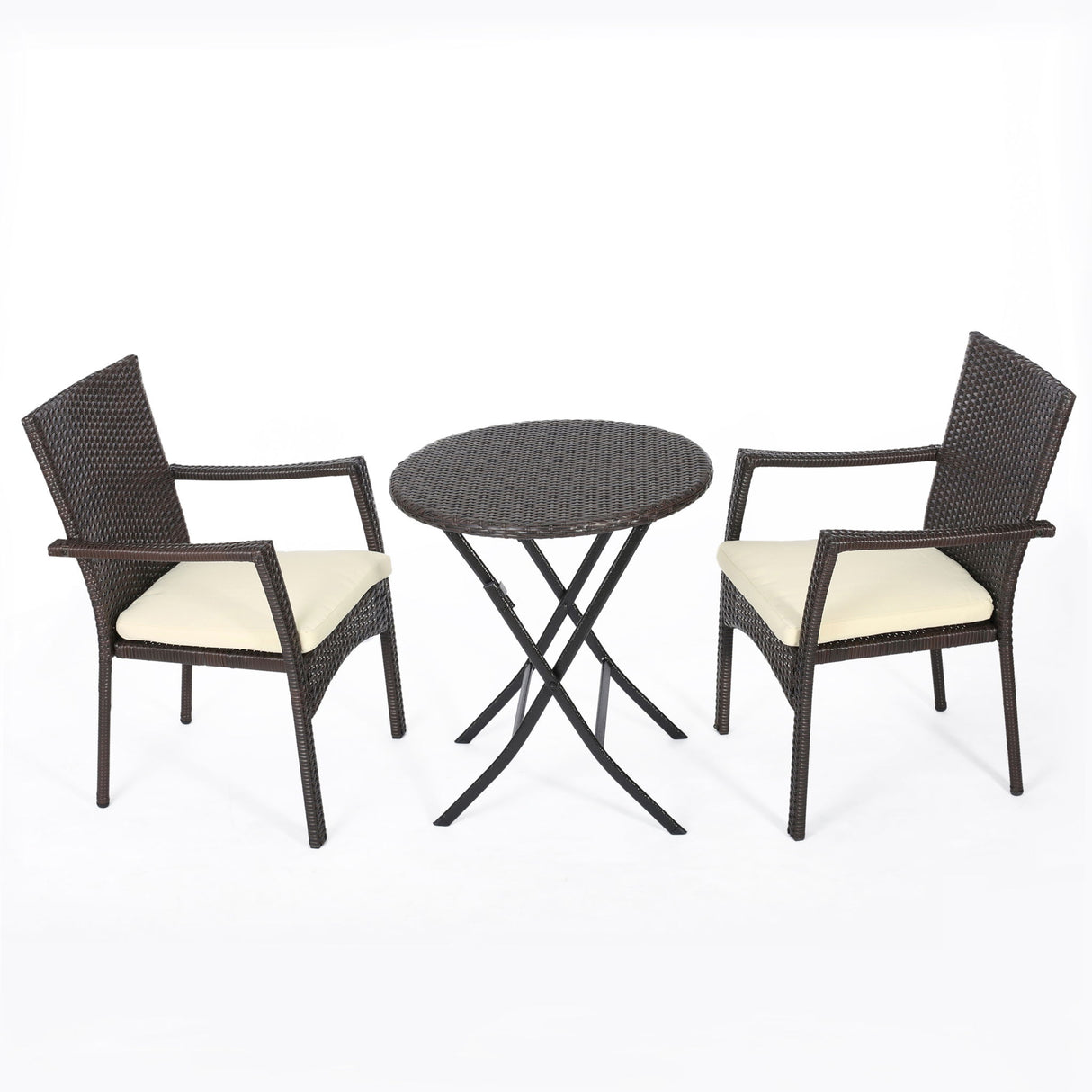 3 Piece Bistro Set With Water Resistant Cushions And 2 Chairs - Brown Multi