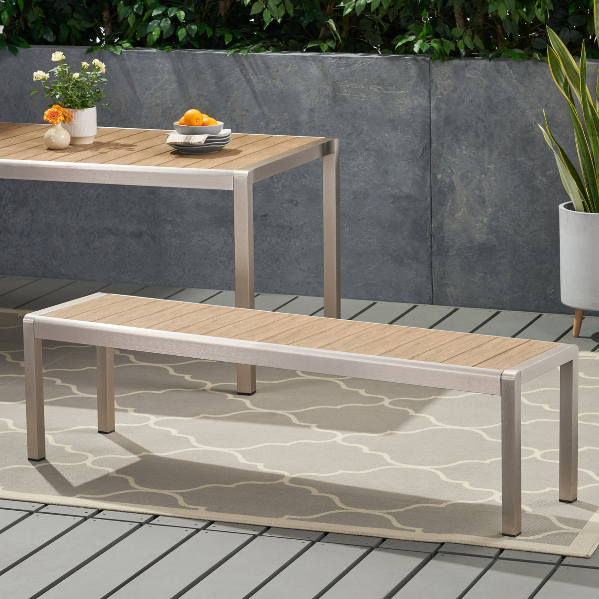 Outdoor Modern Aluminum Dining Bench, Durable And Elegant Design