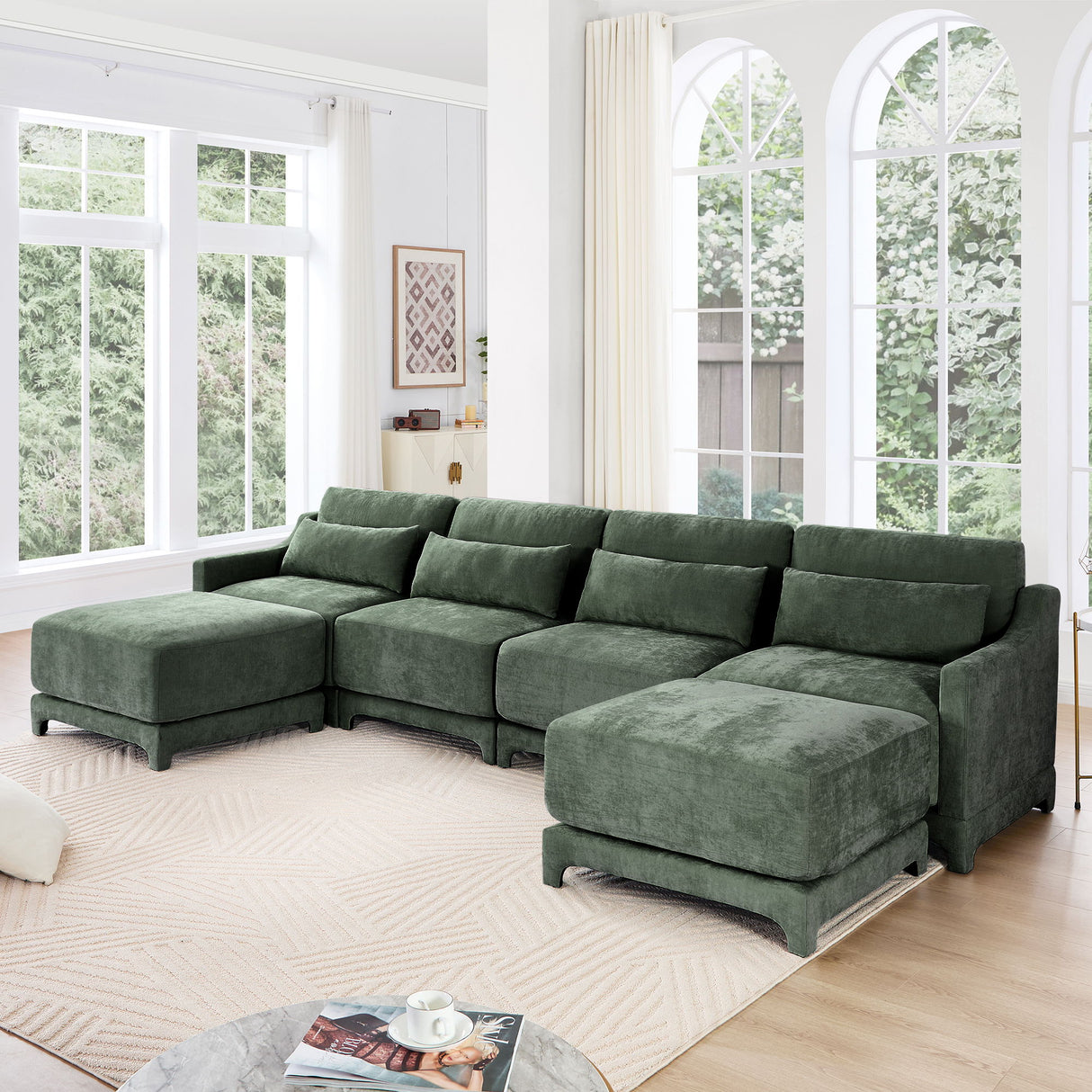 Stylish Sofa With Ottoman And Lumbar Pillows, Ergonomic Design