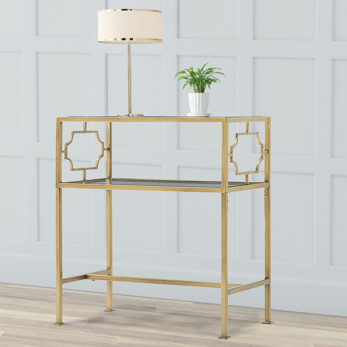 Grifton - Rectangular Glass Accent Table - Antique Gold