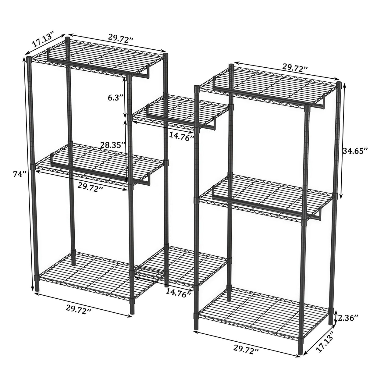 Heavy Duty Garment Rack With 8 Adjustable Wire Shelves And 5 Clothes Rails, Freestanding Closet Organizer Metal - Black