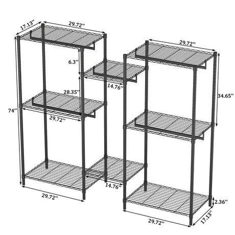 Heavy Duty Garment Rack With 8 Adjustable Wire Shelves And 5 Clothes Rails, Freestanding Closet Organizer Metal - Black
