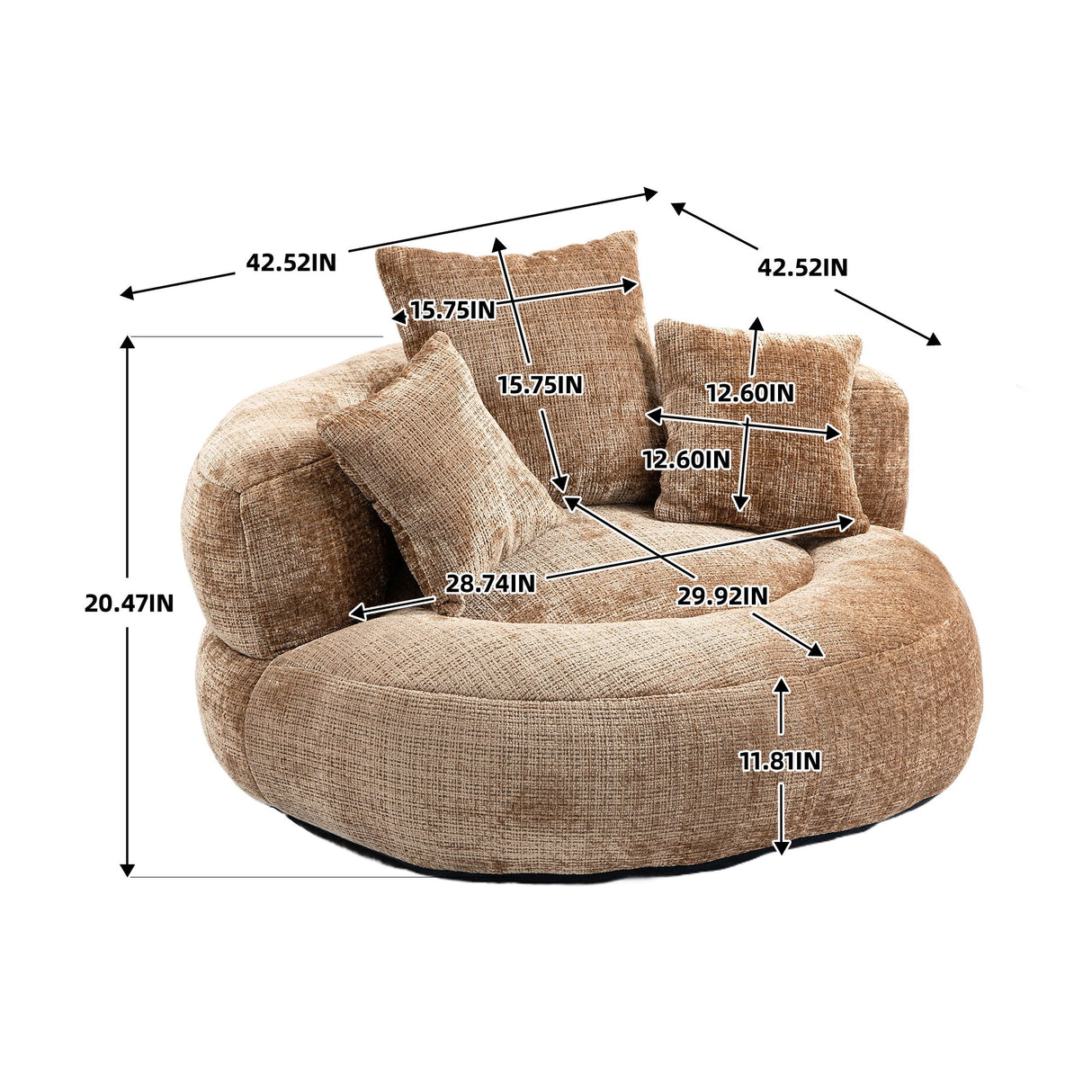 Lazy Sofa High Back Bean Bag Chair Couch With 3 Pillows