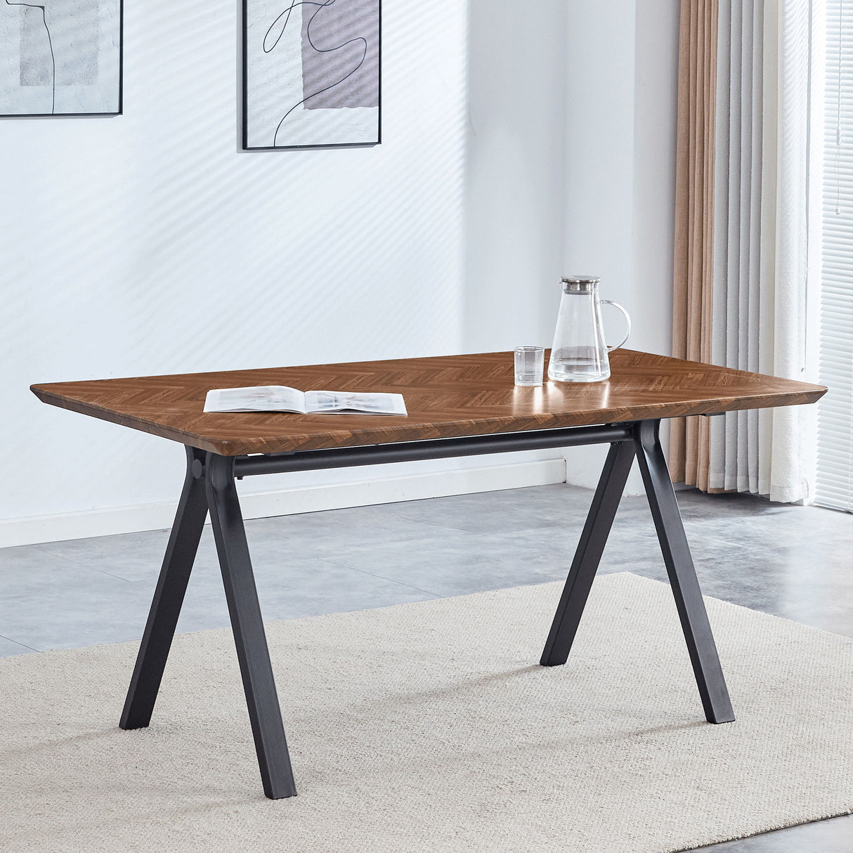 Herringbone Pattern Dining Table A Perfect Match For Modern Minimalist And Industrial Home Styles - Walnut