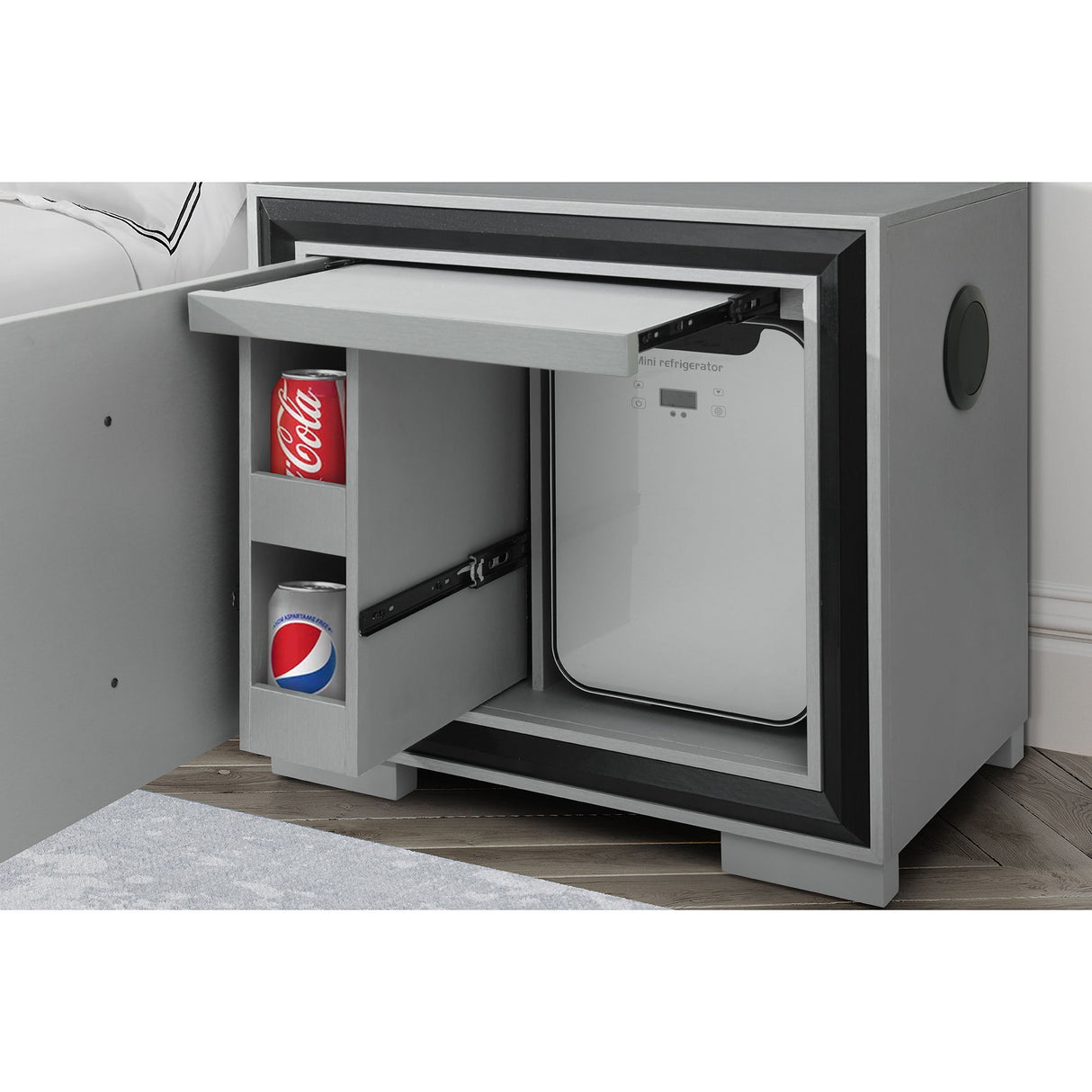 Adelaide - Nightstand With Cooler And Speaker - Grey / Black