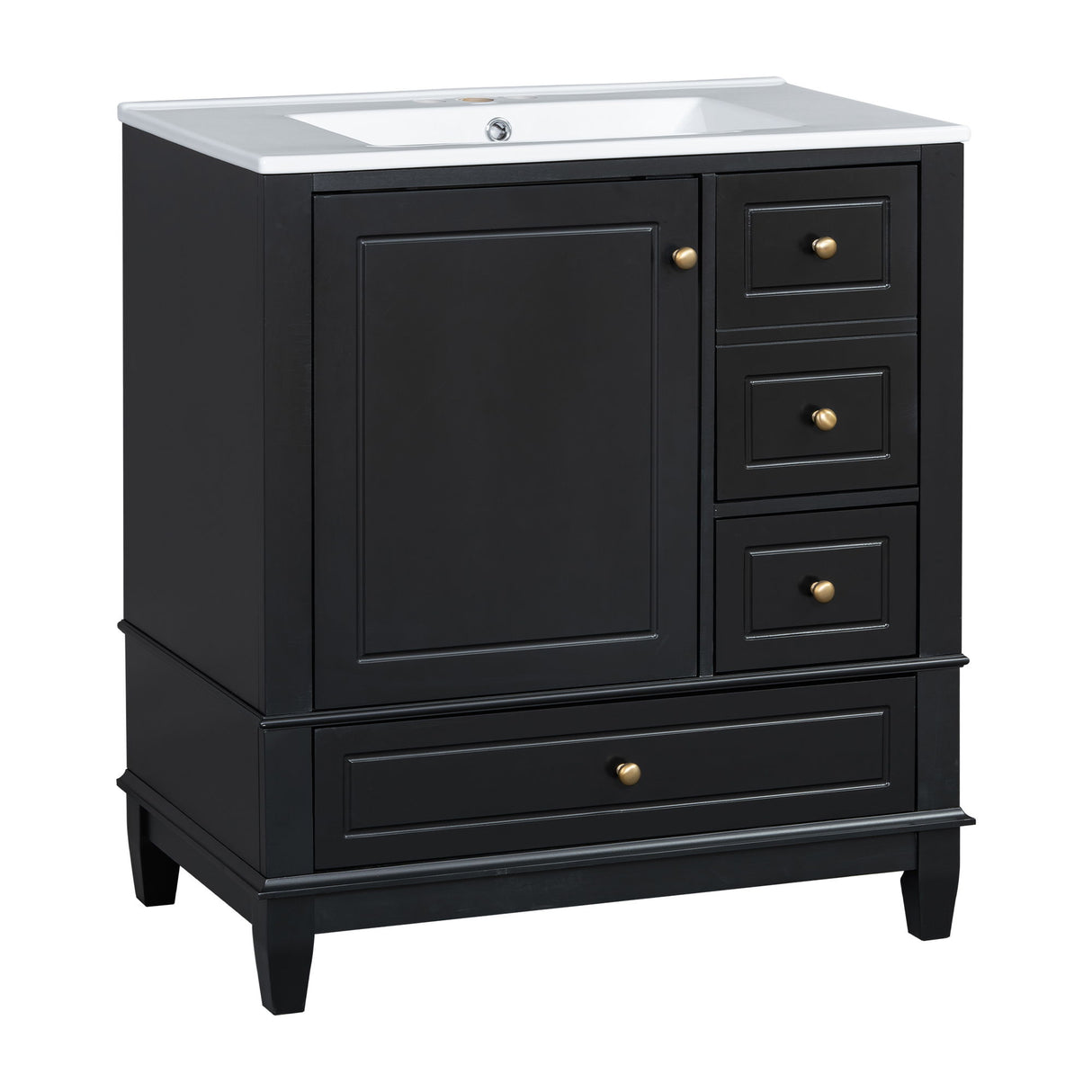 30" Bathroom Vanity With Sink, 1 Door With Shelf And 3 Drawers, Soft Close Door - Black