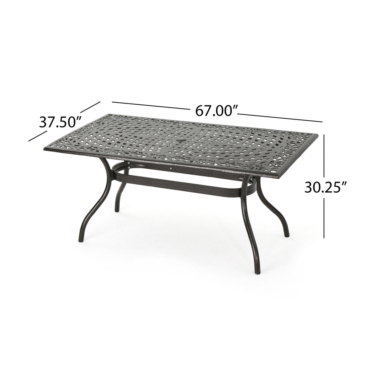 Celestine - Outdoor Cast Aluminum Dining Table With Floral Lattice Design And Umbrella Holder