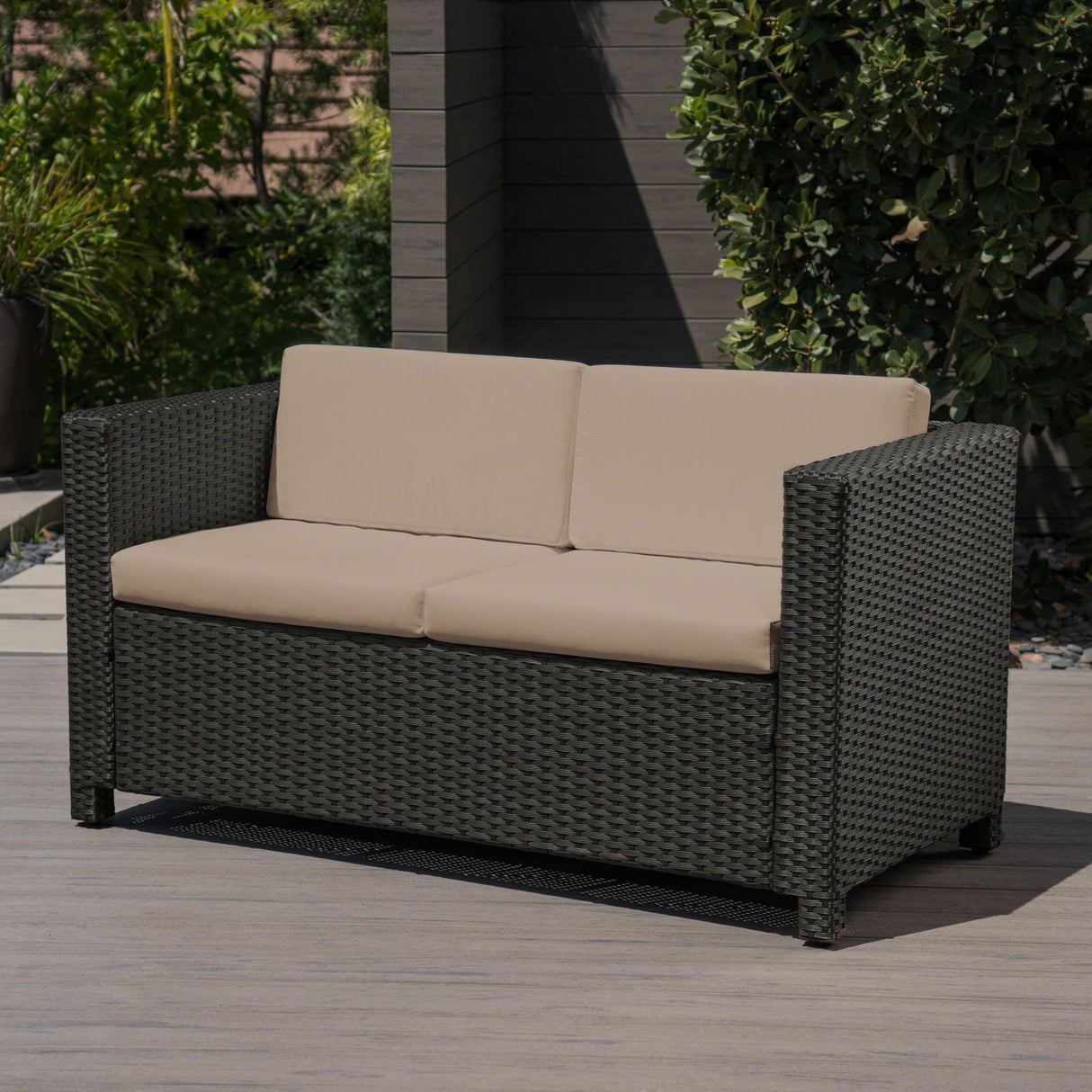 Puerta - Loveseat Outdoor Seating With Water Resistant Cushions - Dark Brown