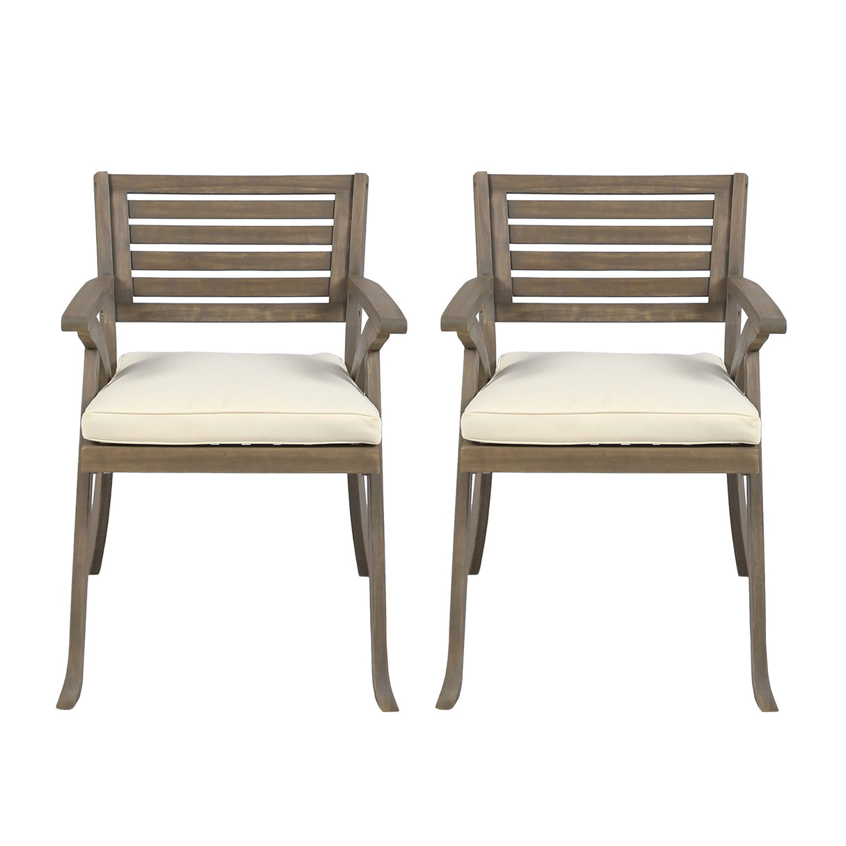 Helen - Outdoor Acacia Wood Dining Chair (Set of 2) - Gray / Creme