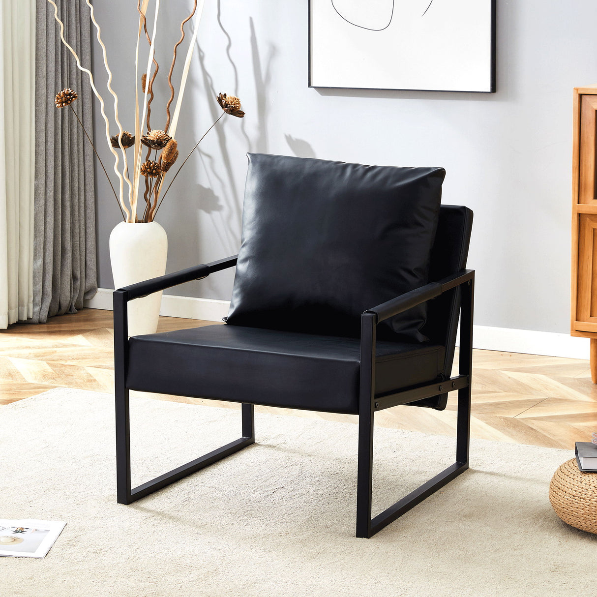 Classic Leather And Metal Frame Sofa, Ergonomically Designed, A Perfect Blend Of Modern And Industrial Styles