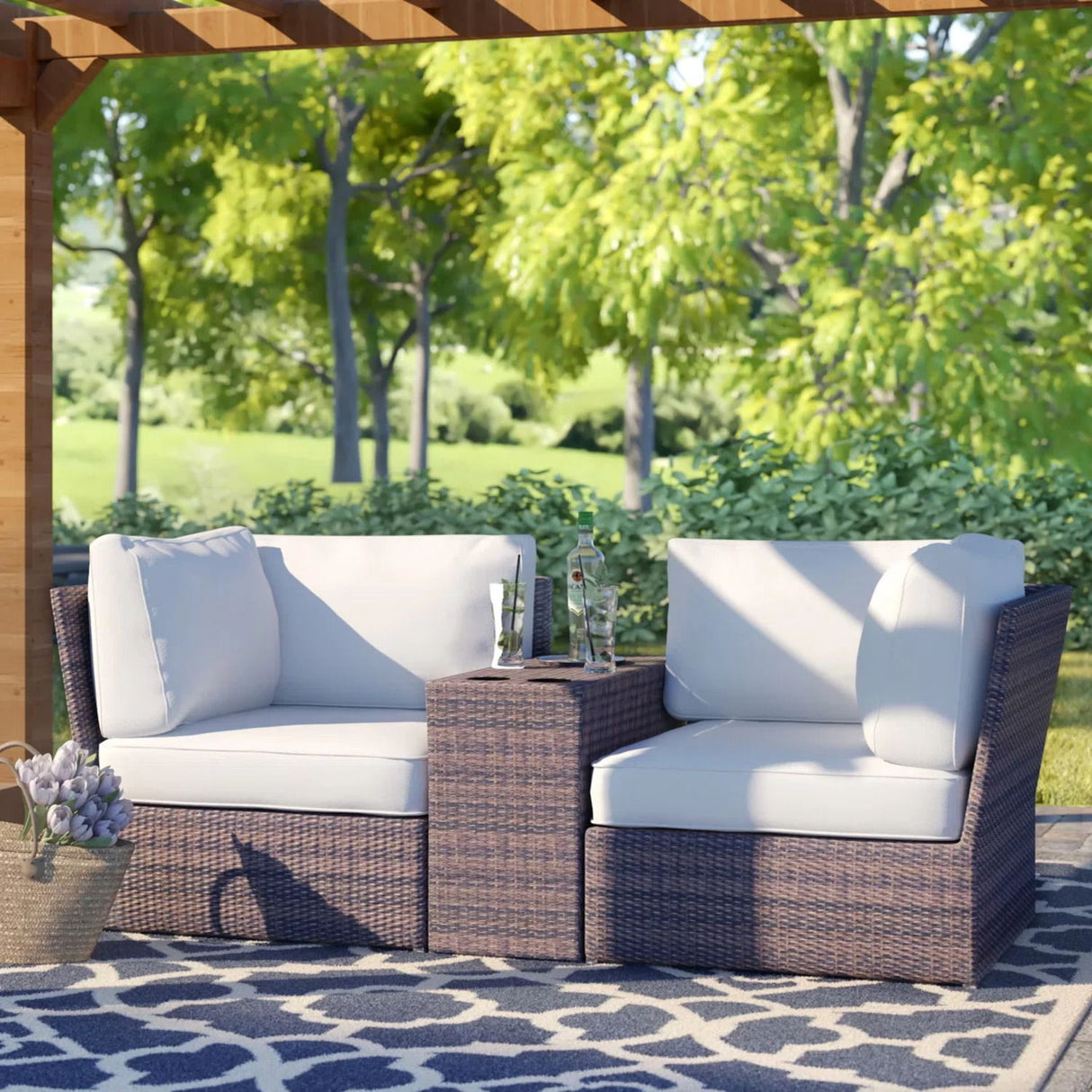 Outdoor Wicker Loveseat With Cushions