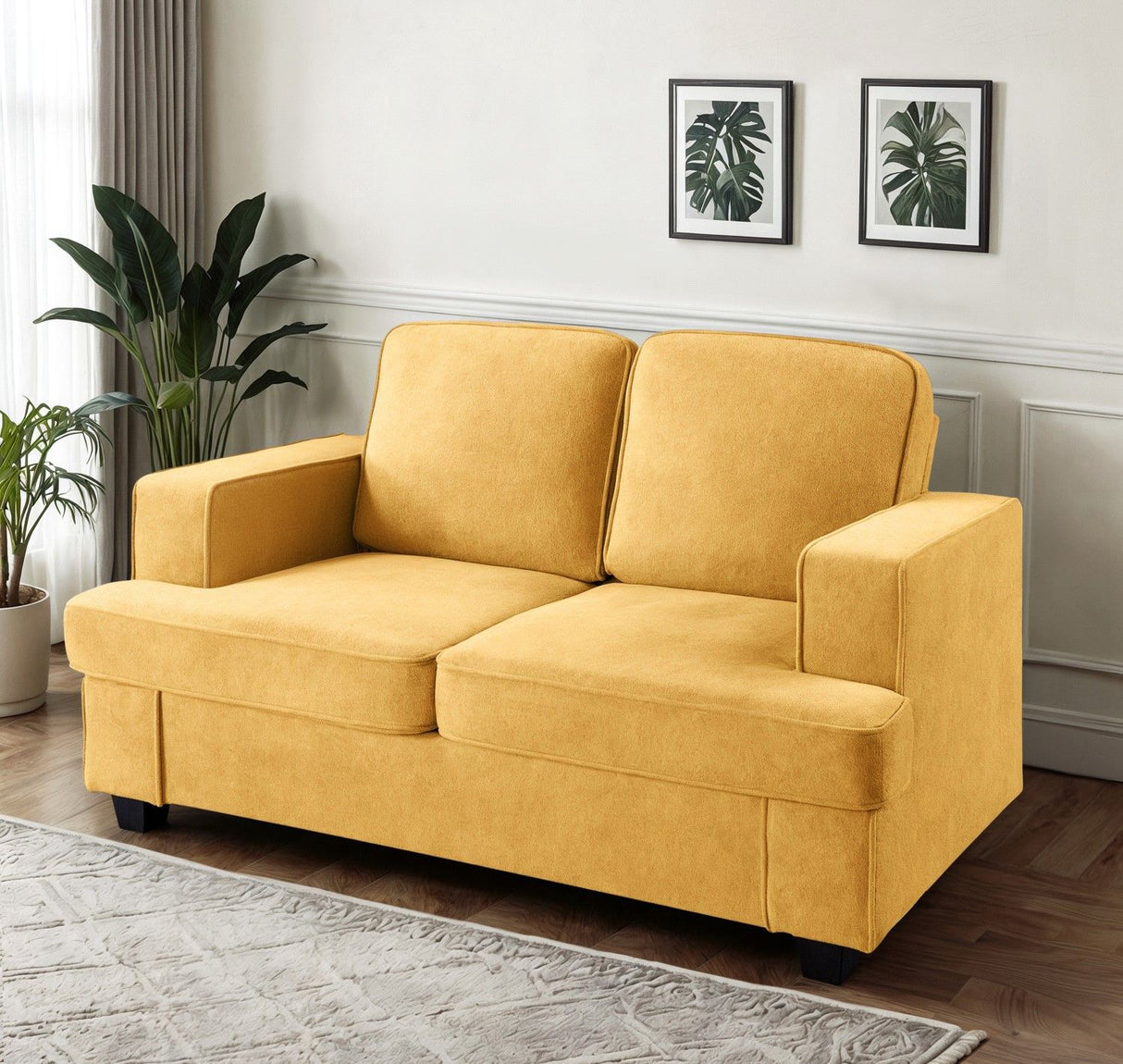 Modern Loveseat, Comfortable 2 Seater Couch With Deep Seating, Loose Back Cushions, Wide Arms