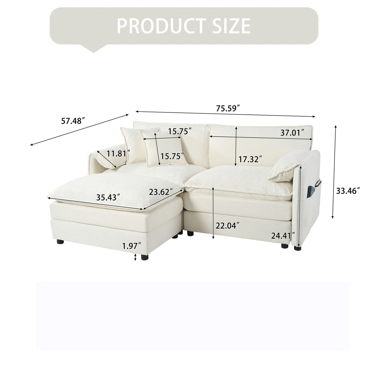 Modern Comfy Deep Seat Modular Sectional Sofa Cloud Couch With Ottoman