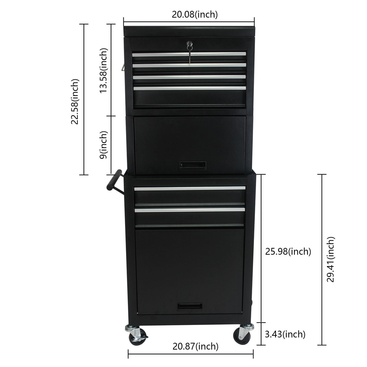 6 Drawer Lockable Tool Cabinet On Wheels, Steel Rolling Tool Chest With Detachable Toolbox
