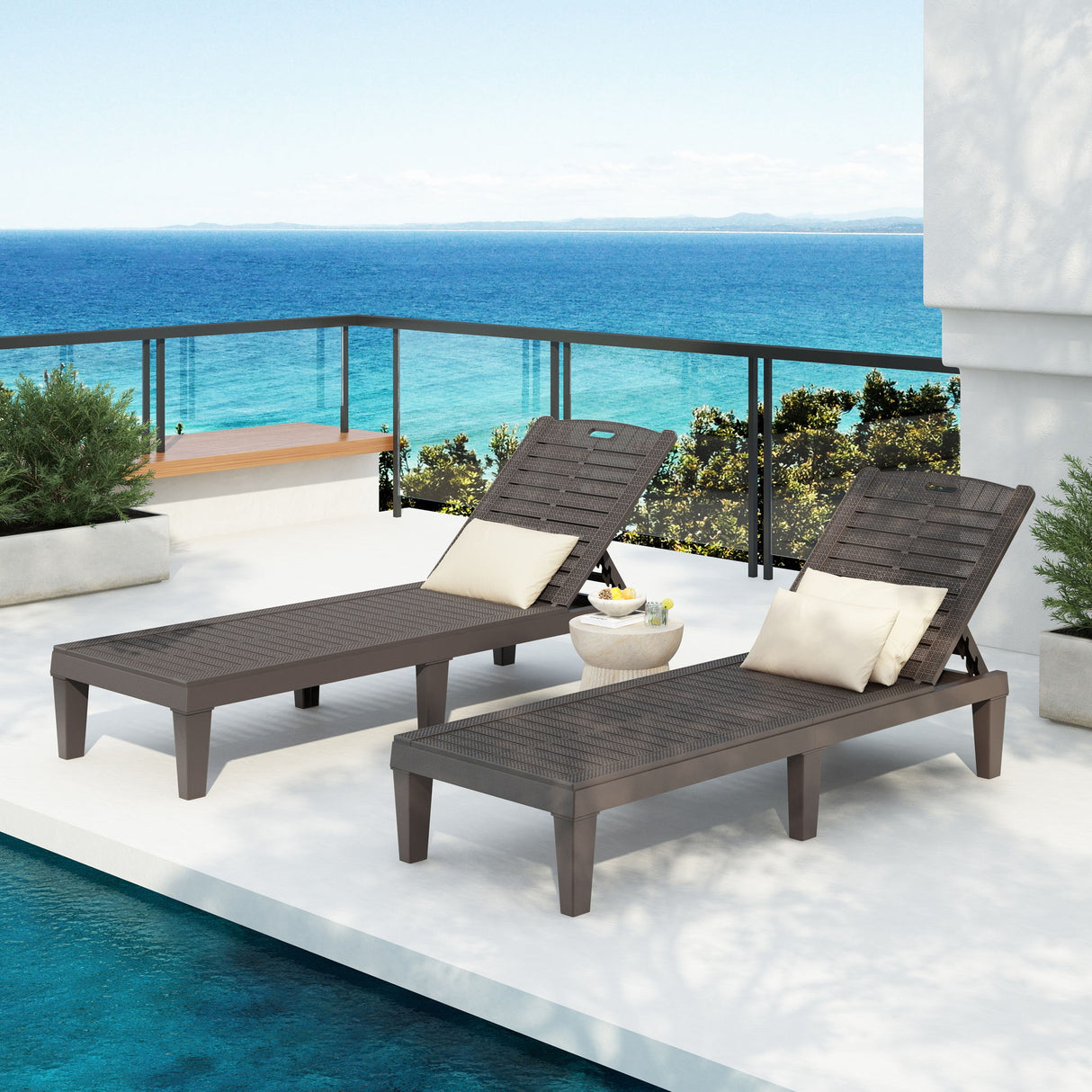 2 Piece Outdoor Chaise Lounges With Adjustable Backrest