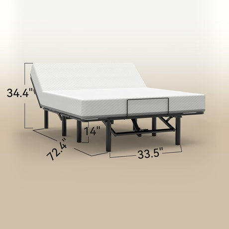 Adjustable Bed Base Frame With Head And Foot Incline, Quiet Motor, Queen Size Steel, Dual USB A, C Ports - Black