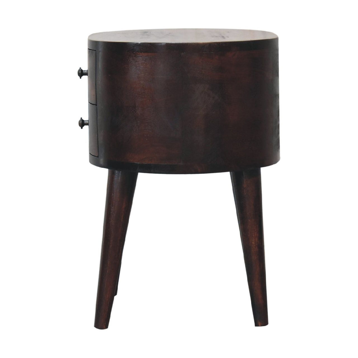 Rounded Wooden Bedside Table - Walnut