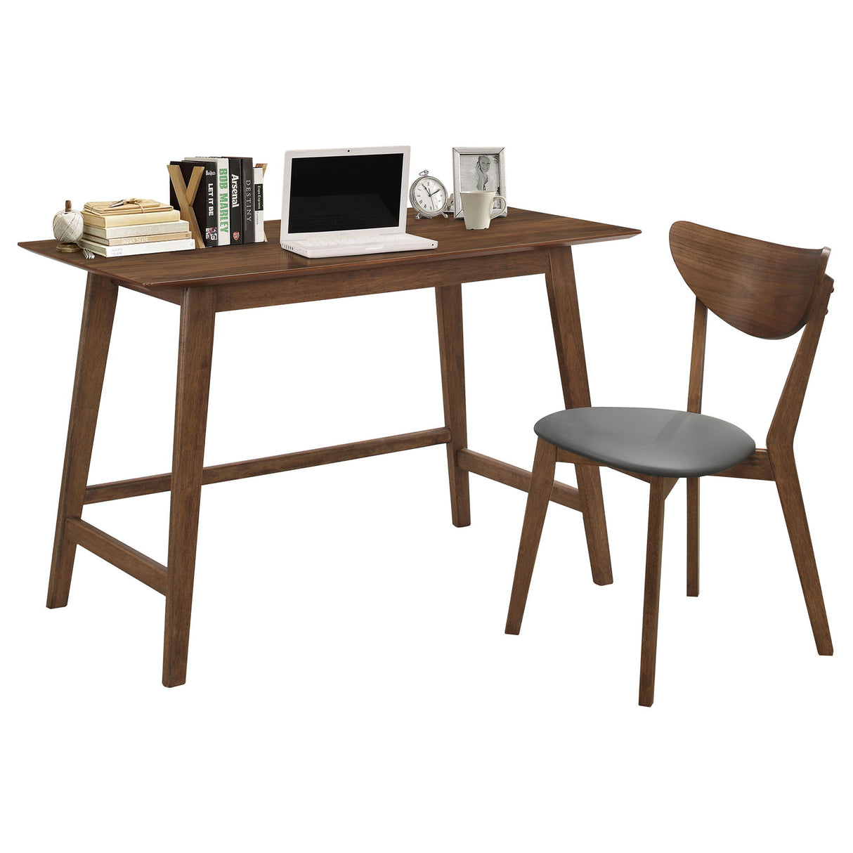 2 Piece Home Office Desk And Chair Set - Gray / Walnut Brown