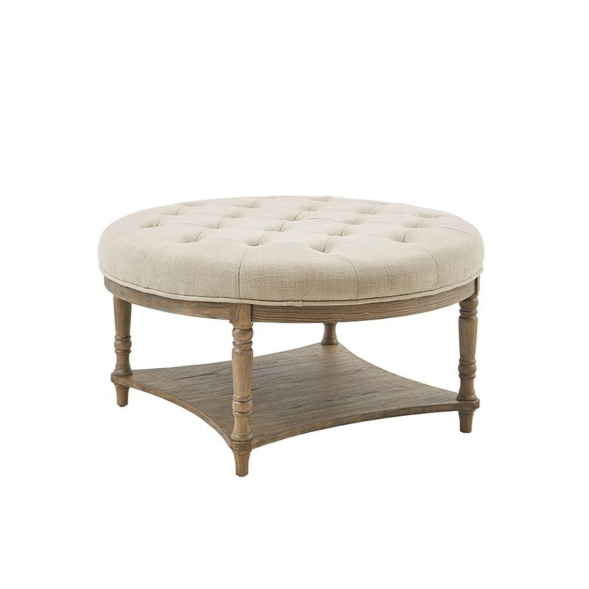 Cedric - Accent Ottoman With Tufted Top And Storage Shelf - Cream